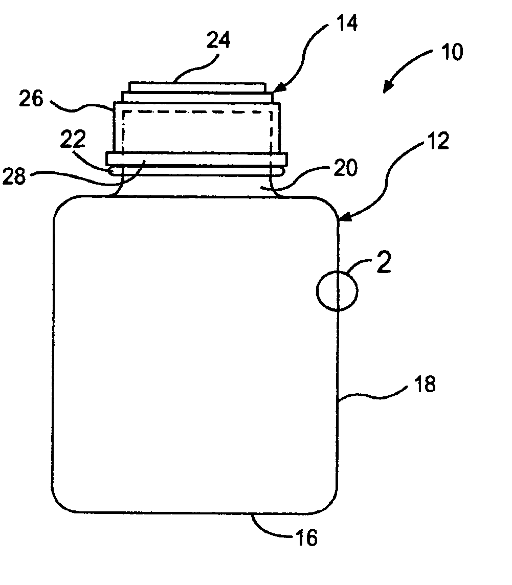 Plastic packaging having a marker material