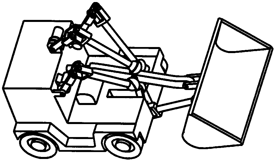 Space controllable mechanism type loader with movable arm capable of three-dimensionally rotating and bucket capable of one-dimensionally rotating