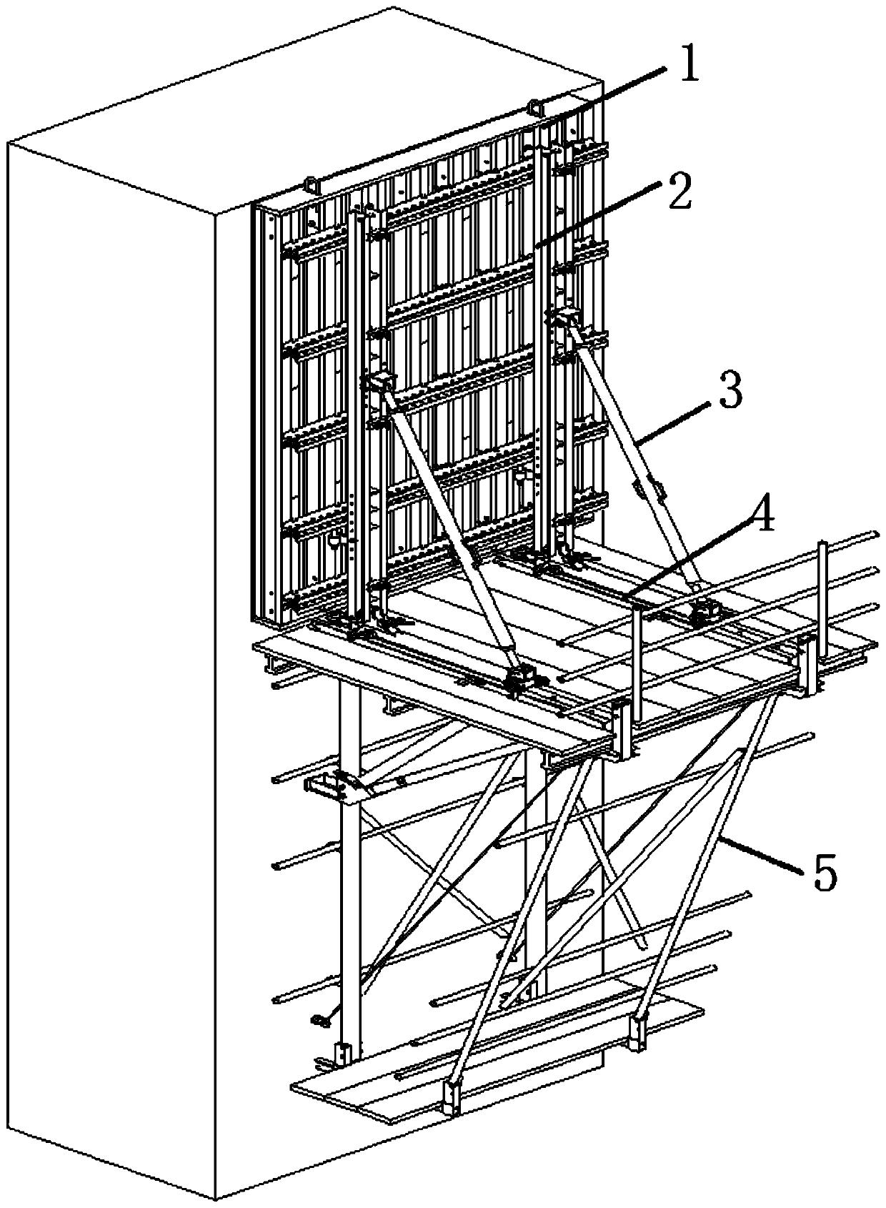 Cantilever formwork for concrete construction and construction method thereof