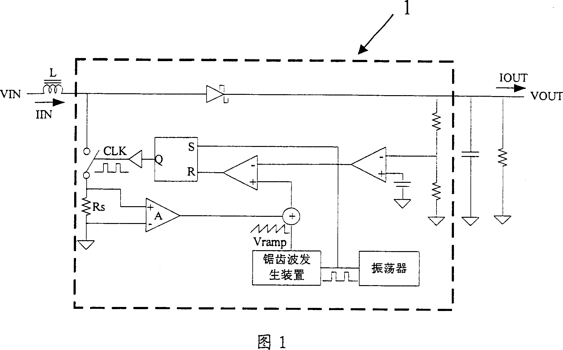 Sawtooth wave generating device in chip of electric current mode PWM DC-DC converter