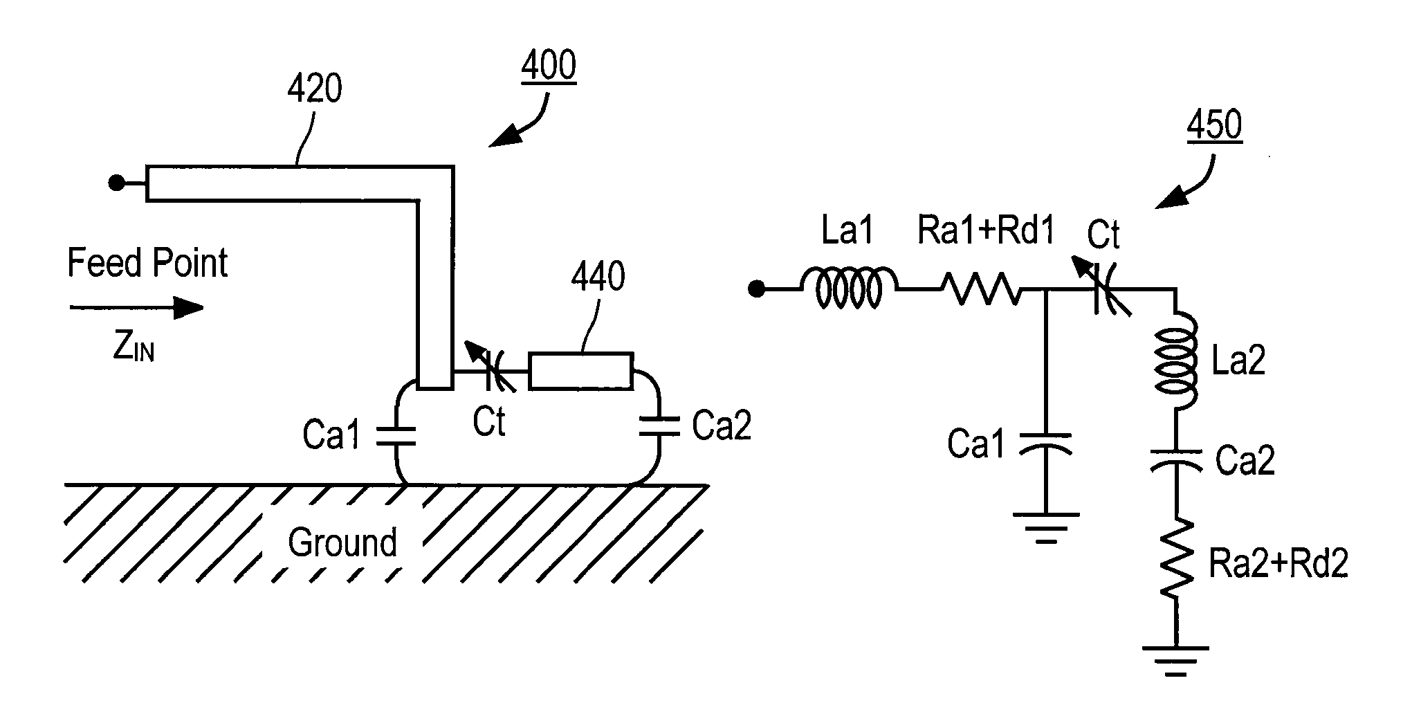 Tunable antenna including tunable capacitor inserted inside the antenna