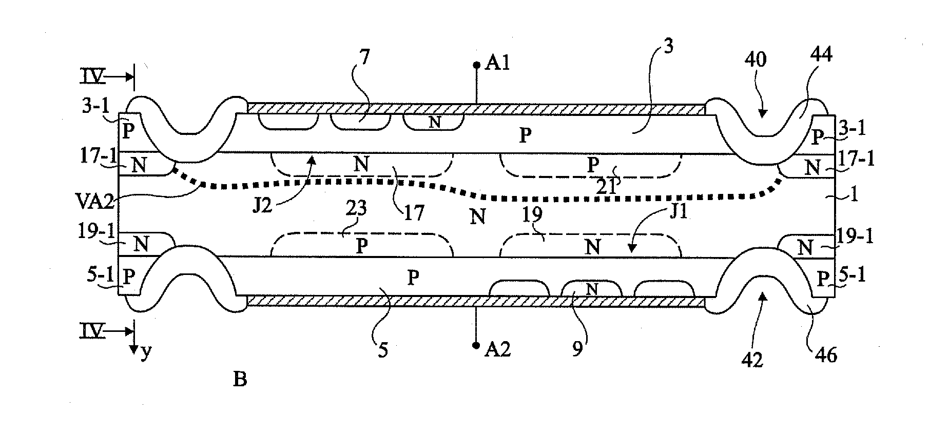 Bidirectional shockley diode with extended mesa