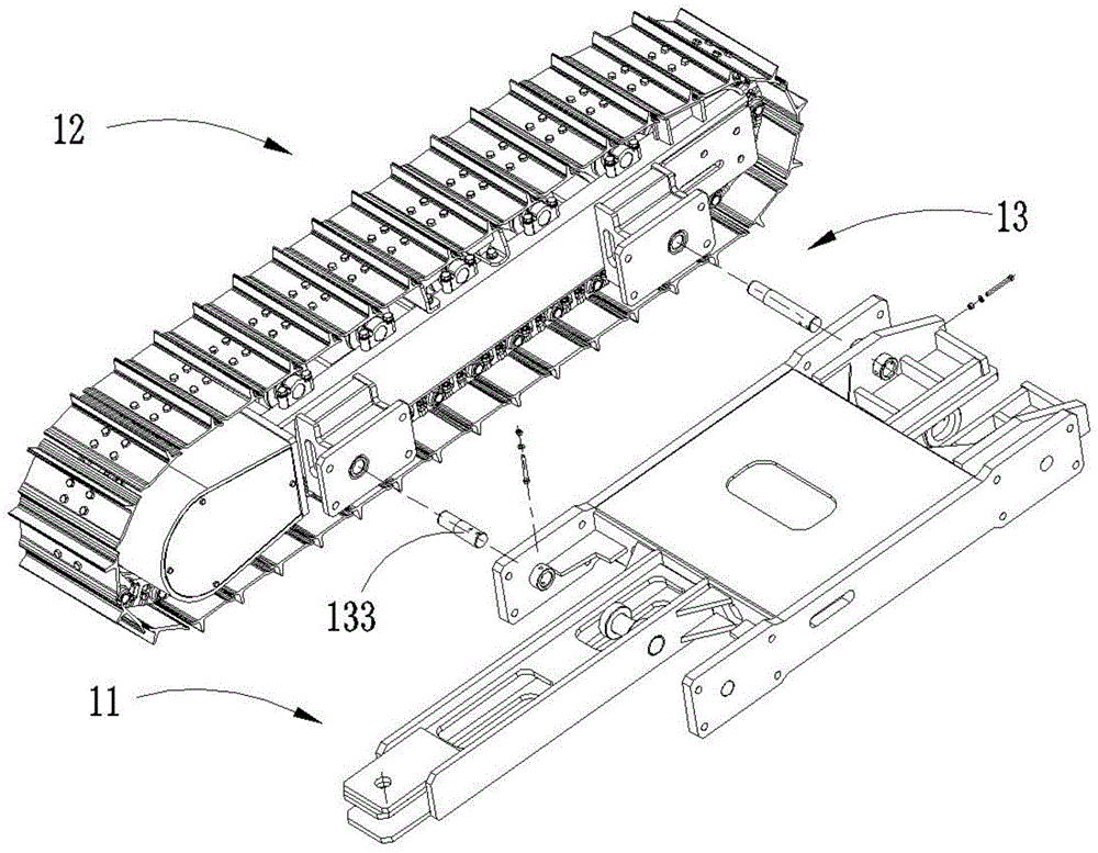 Chassis mechanism used for crawler-type backhoe loader and mounting and demounting of chassis mechanism