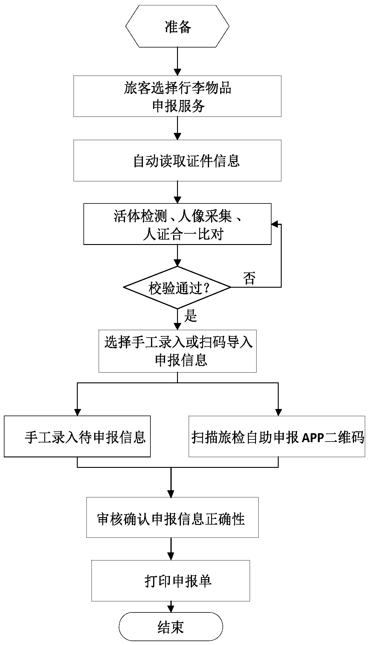 Entry and exit passenger luggage self-service declaration system and method