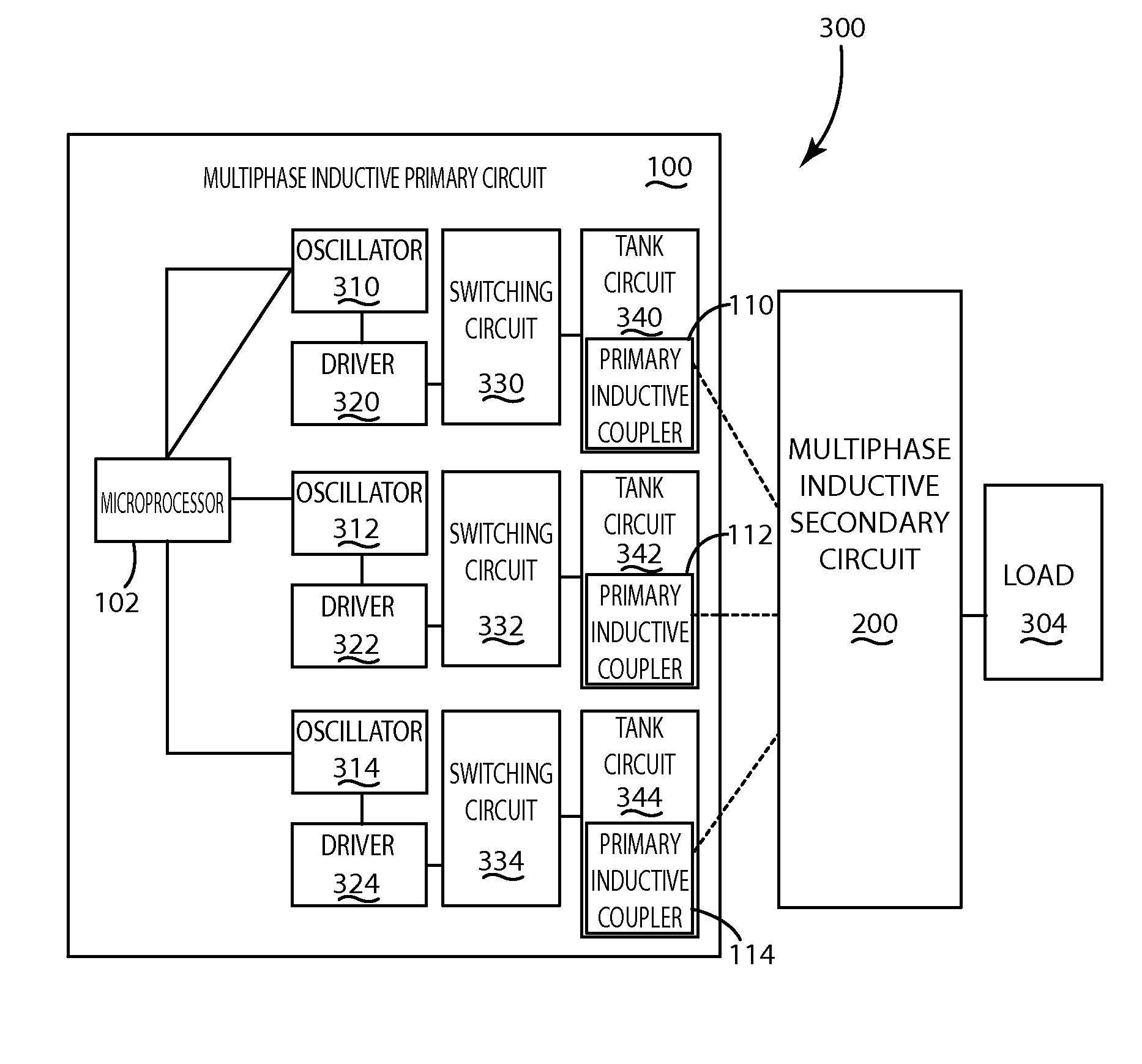 Multiphase inductive power supply system