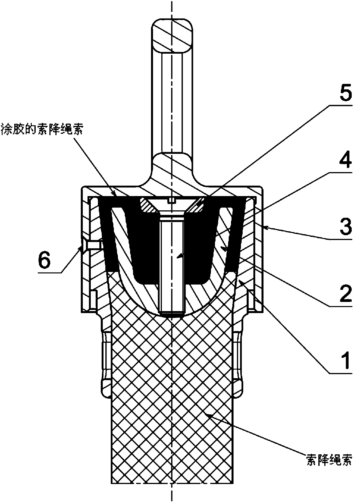 High-strength cable descending rope connector structure and machining method thereof