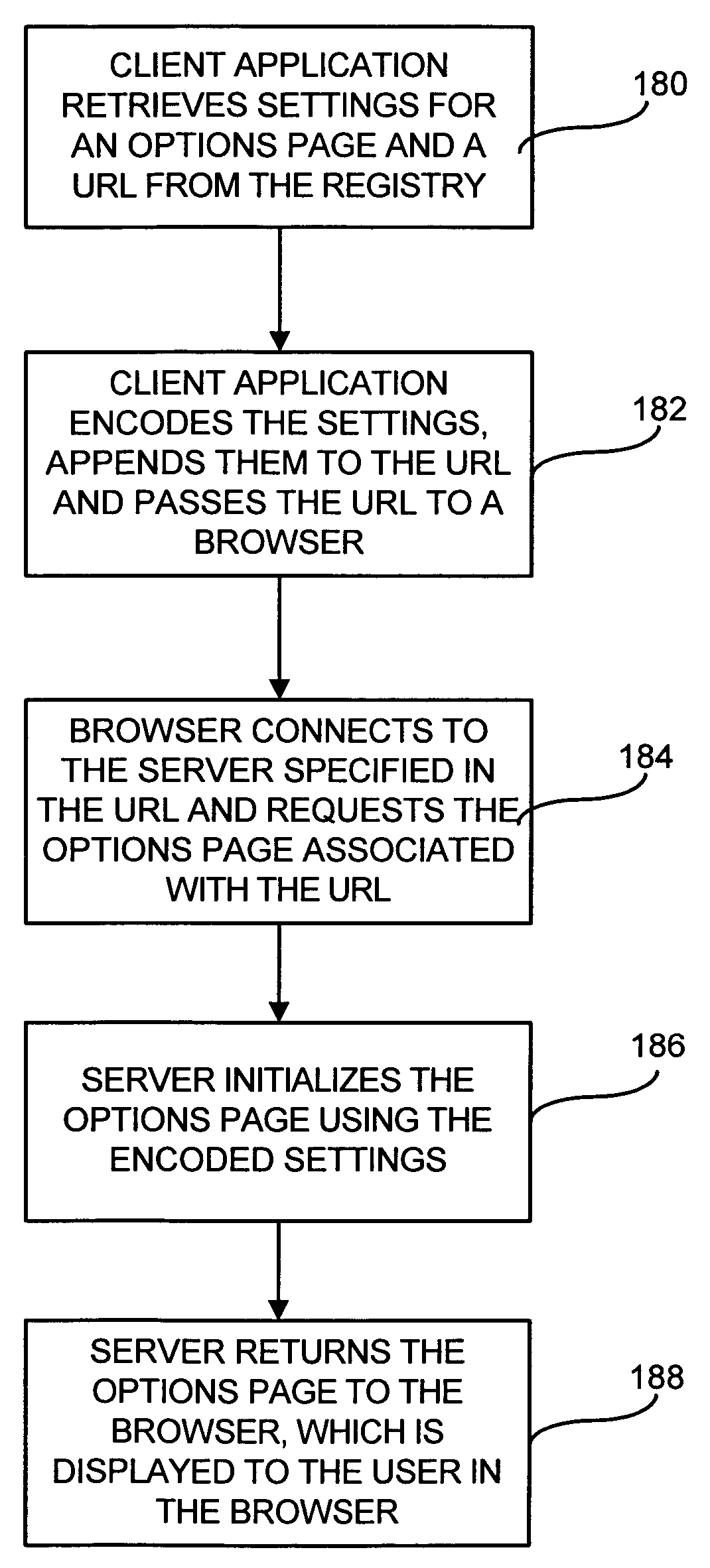 Customizing a client application using an options page stored on a server computer