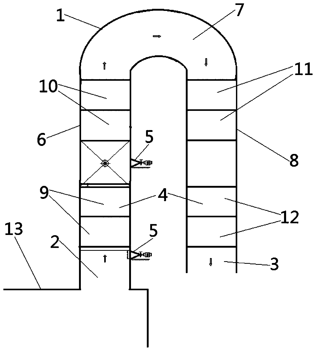 Anti-blocking structure of flue gas waste heat utilization system for rotary hearth furnace and anti-blocking method thereof