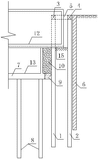 A double-row pile supporting structure capable of making full use of basement space and its construction method