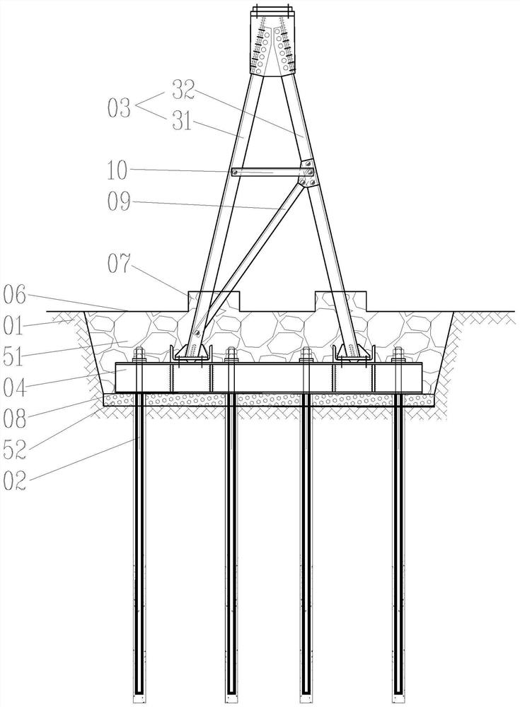 Metal profile bearing platform anchoring foundation for power transmission line truss