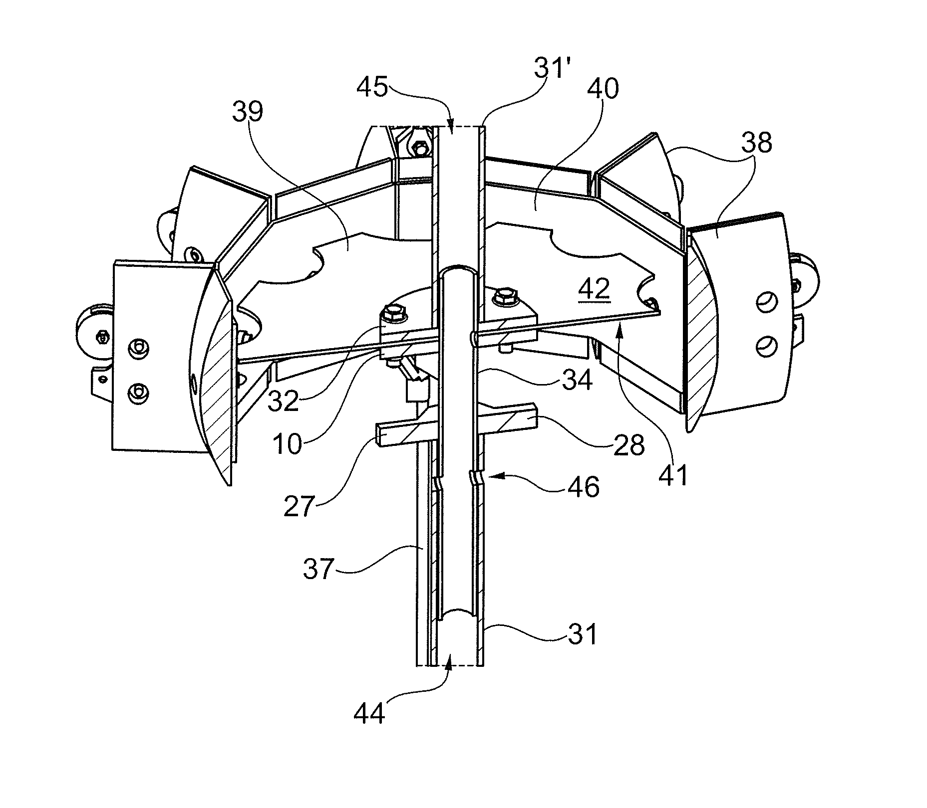 Unit for rotating cable spacing plates in a wind turbine tower
