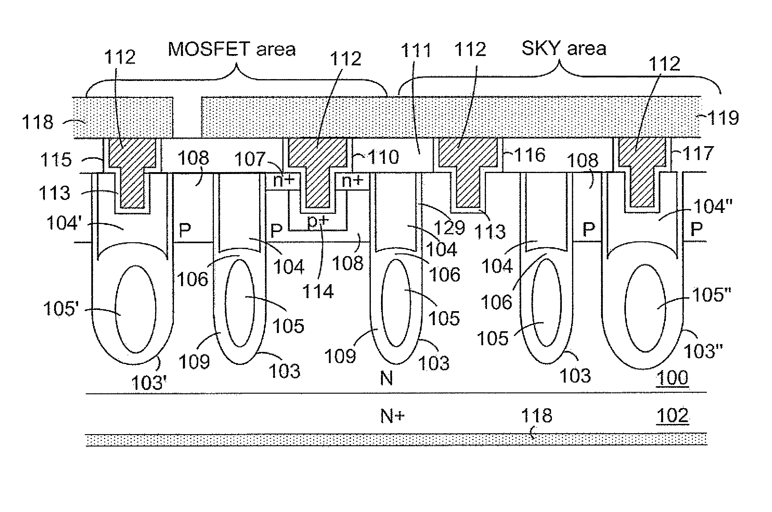 Trench MOSFET having shielded electrode integrated with trench Schottky rectifier