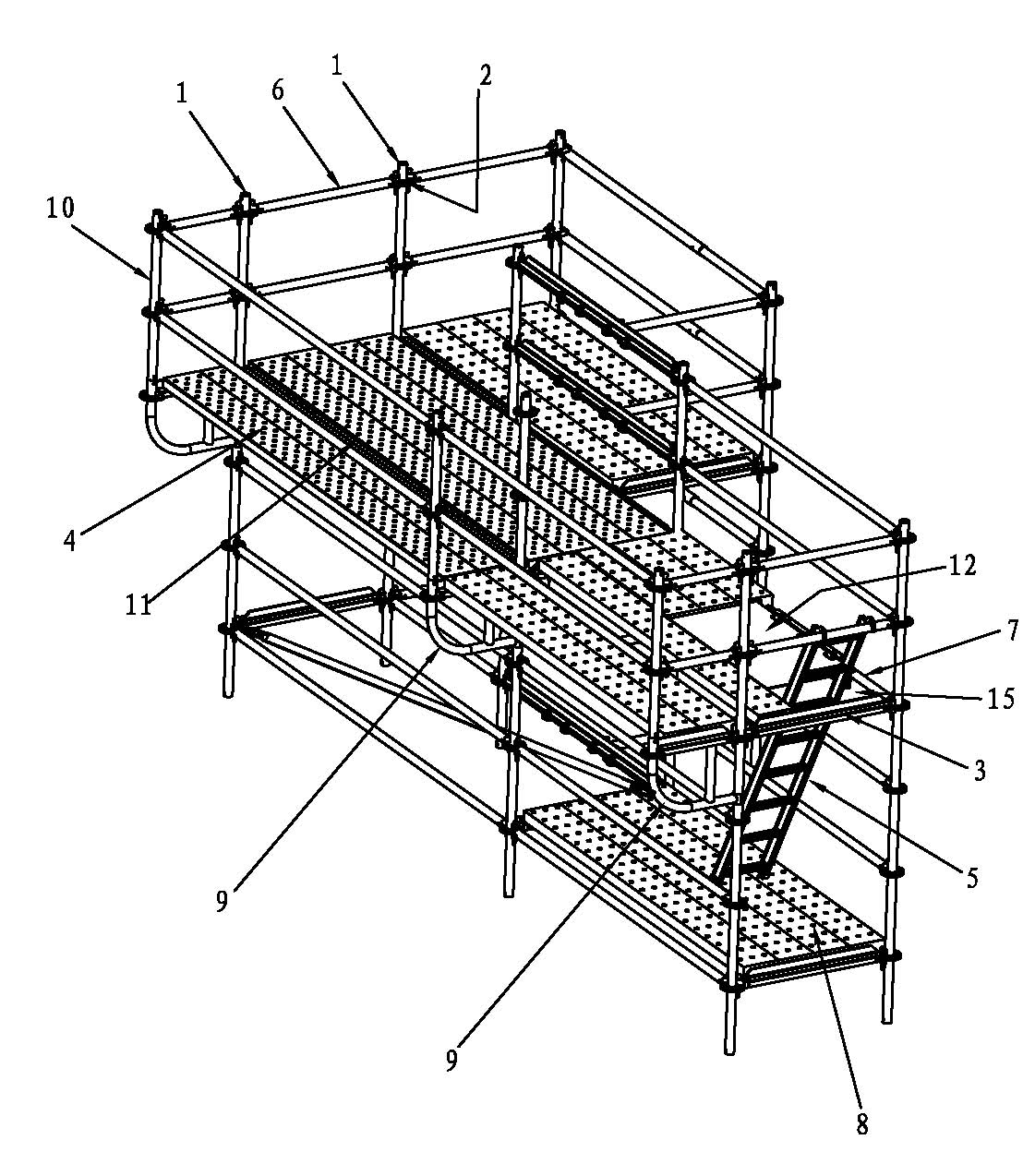 Scaffold with expanded working platform