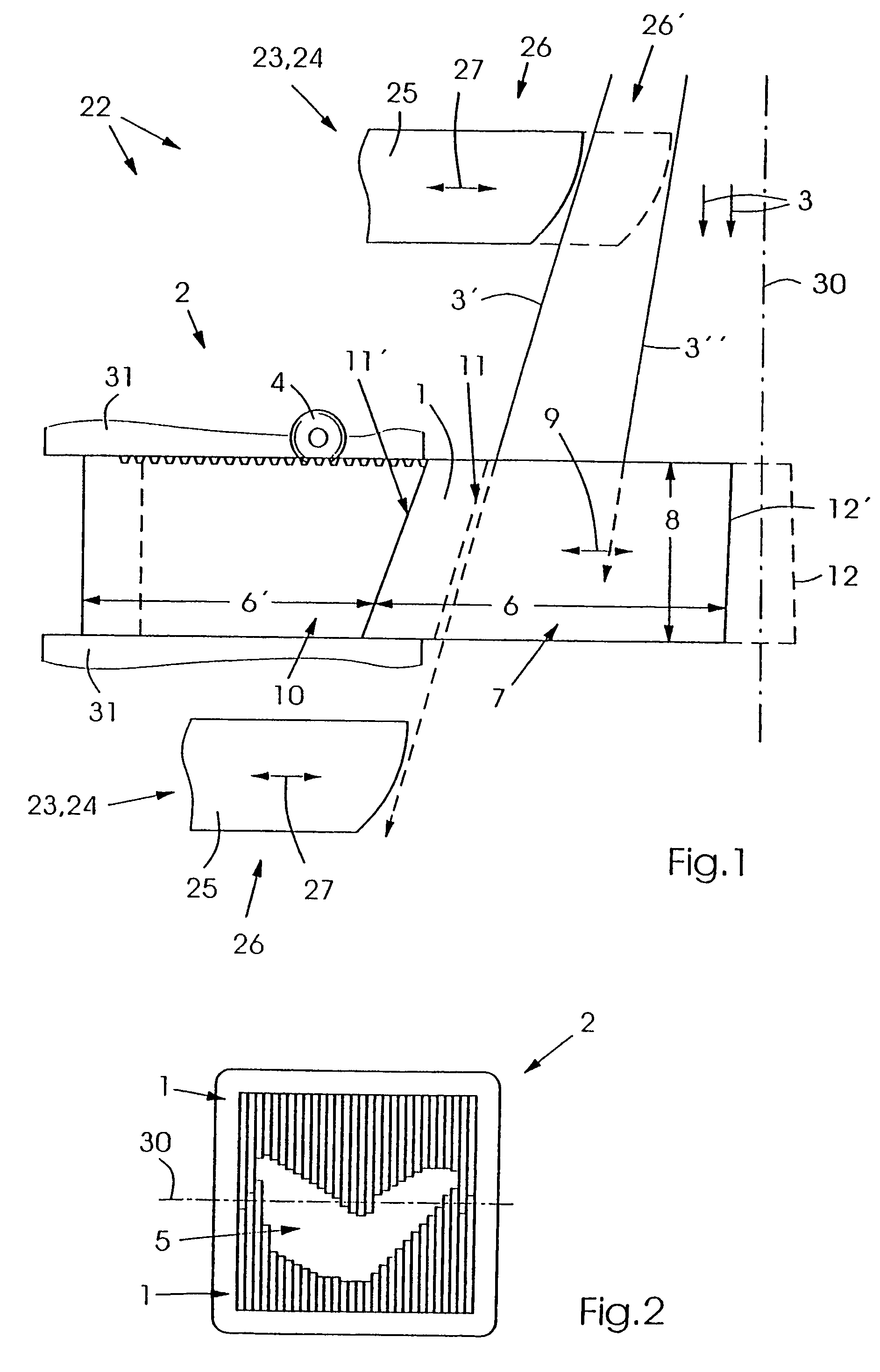 Leaf, multi-leaf collimator, device for delimiting beams and irradiation device