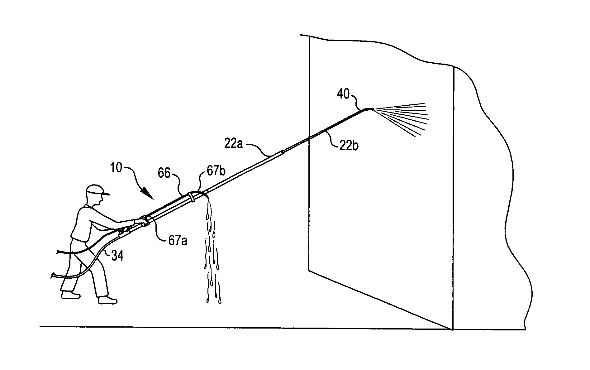 Variable reactive force arrangement for pole mounted, pressure washing lances