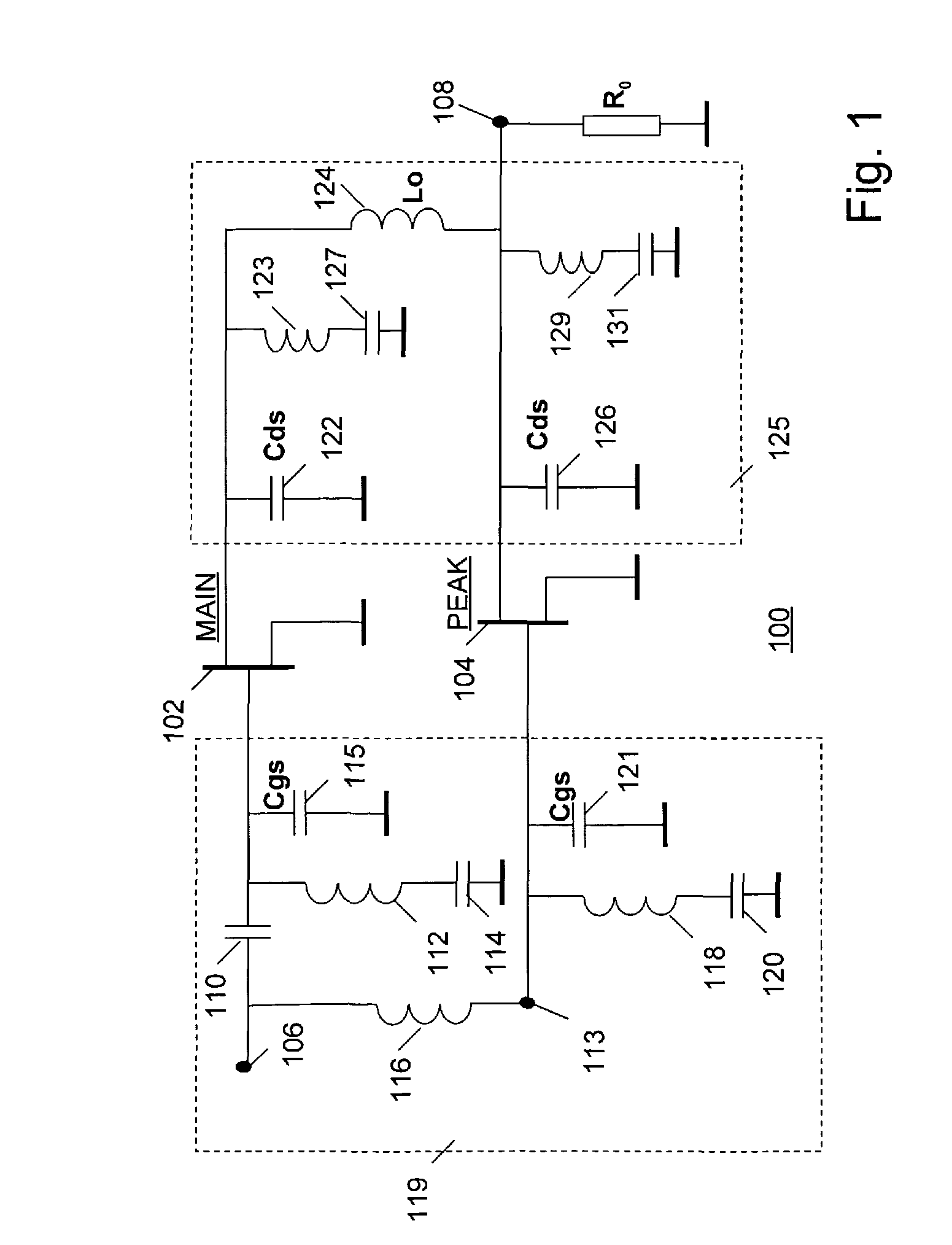 Doherty amplifier with input network optimized for MMIC