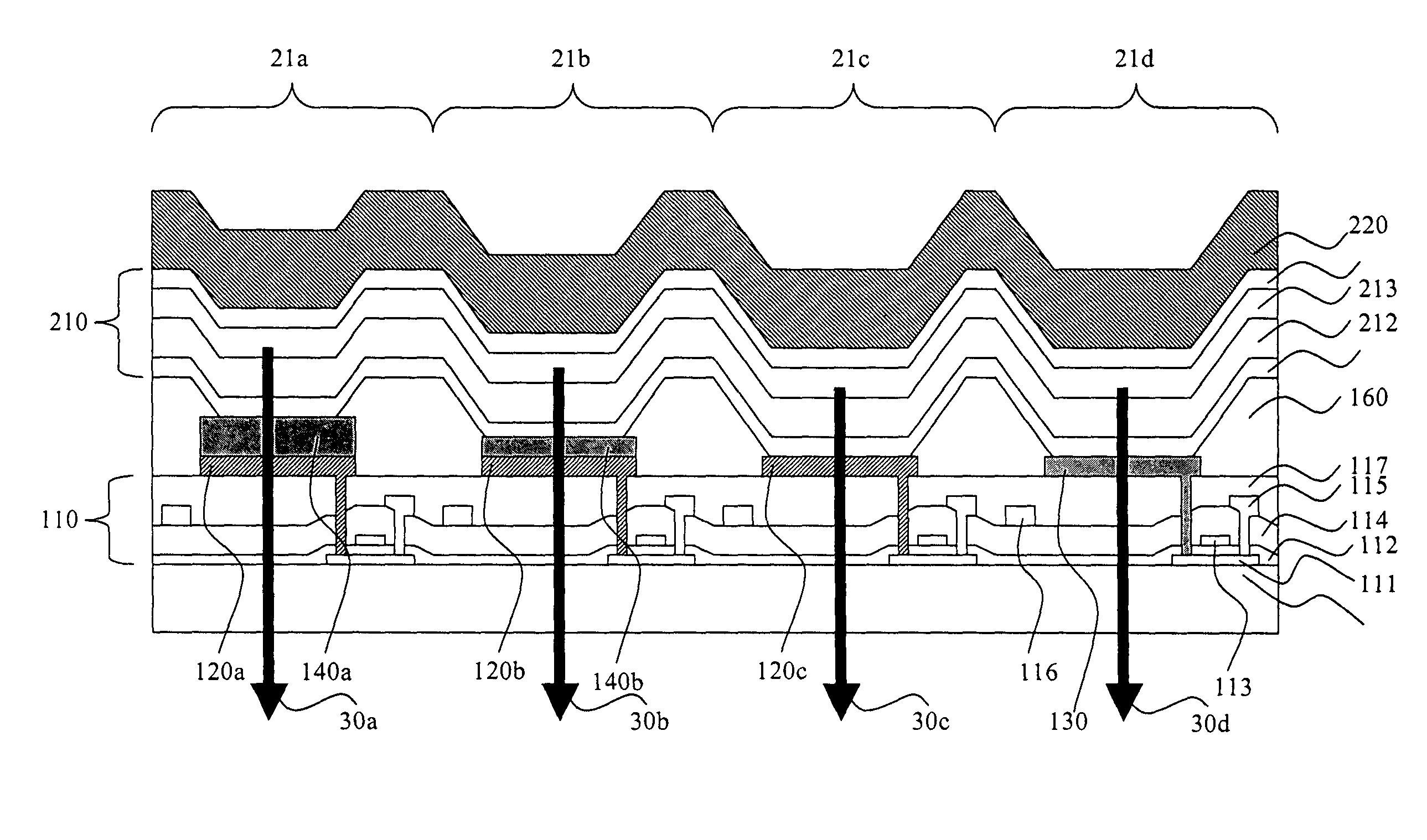 OLED device having microcavity gamut subpixels and a within gamut subpixel