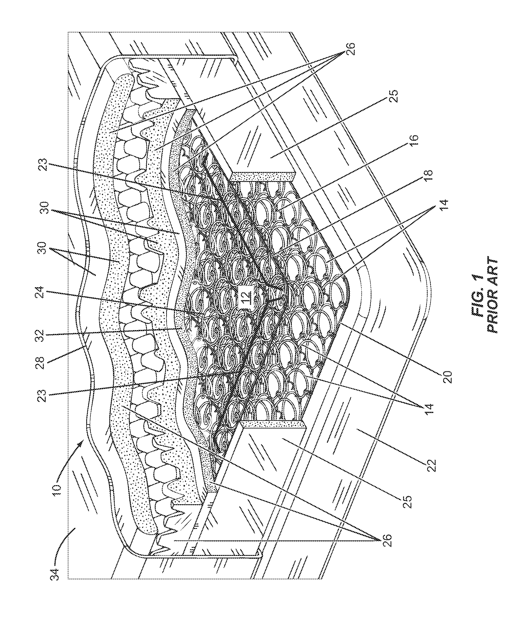 Composite cushioning structure(s) with spatially variable cushioning properties and related materials, cushioning assemblies, and methods for producing same