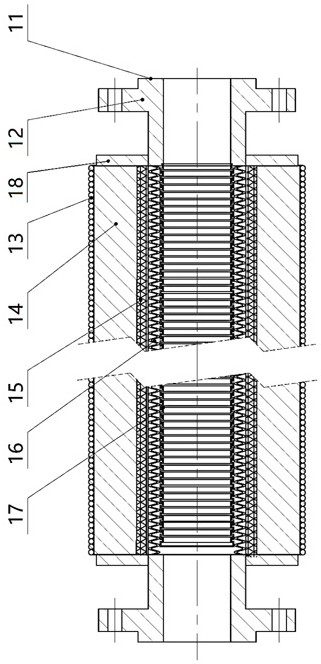Flexible pipeline device for mixed heating gas jet supply of hypersonic wind tunnel