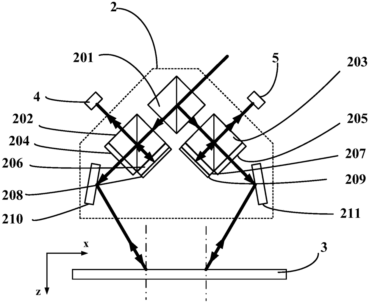 Diffraction grating heterodyne two-dimensional displacement measuring system and diffraction grating heterodyne two-dimensional displacement measuring method