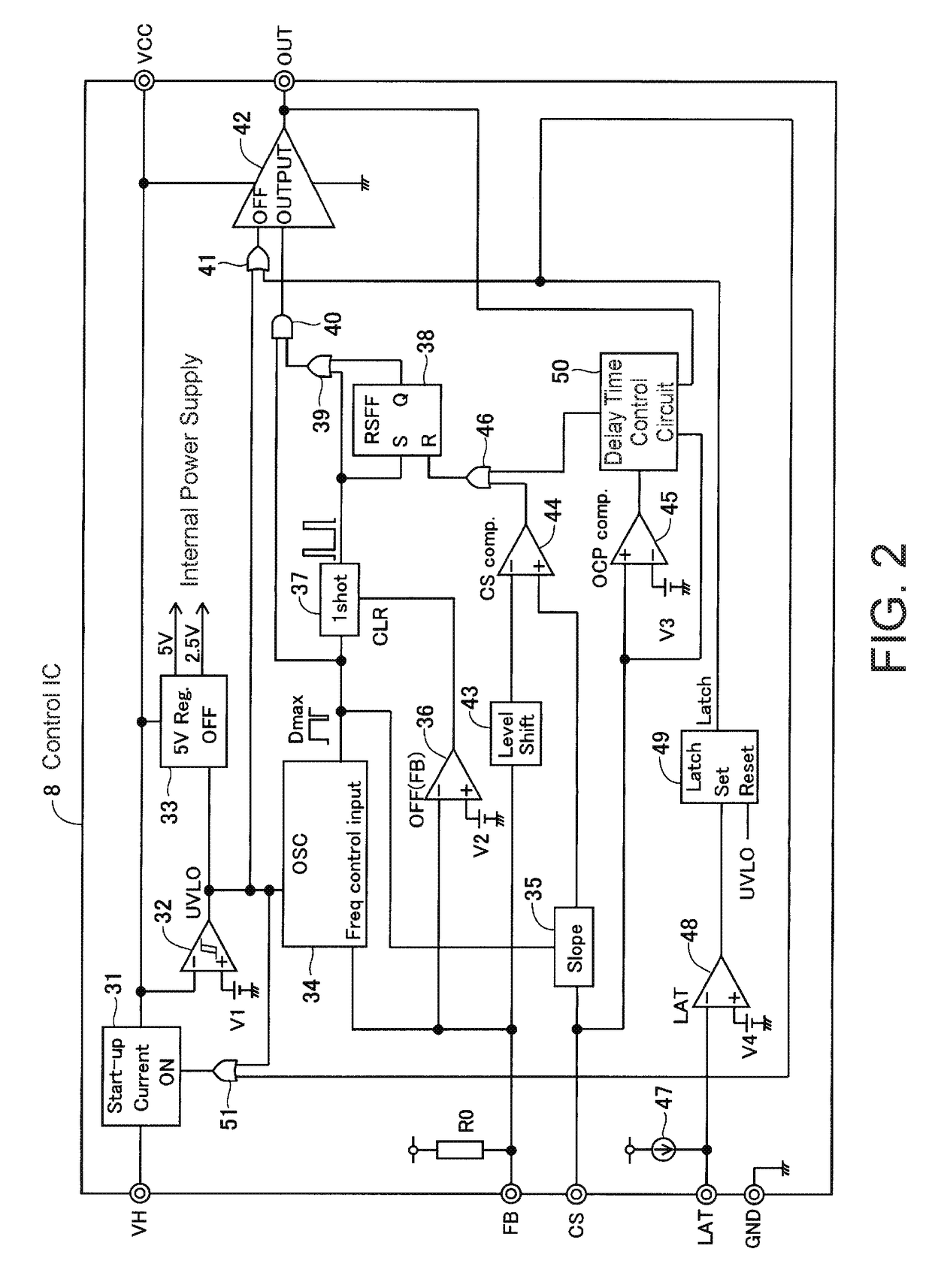 Control circuit for switching power supply device, and switching power supply device