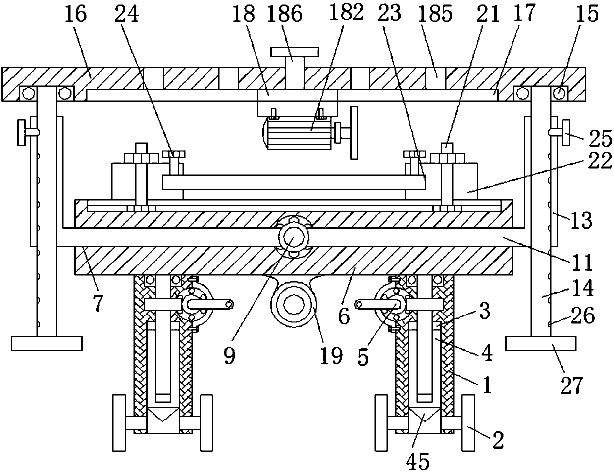 Manually-operated adjustable movable type wood processing mechanical table
