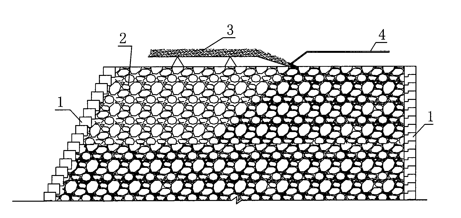 Construction method for filling mortar combined stone dam