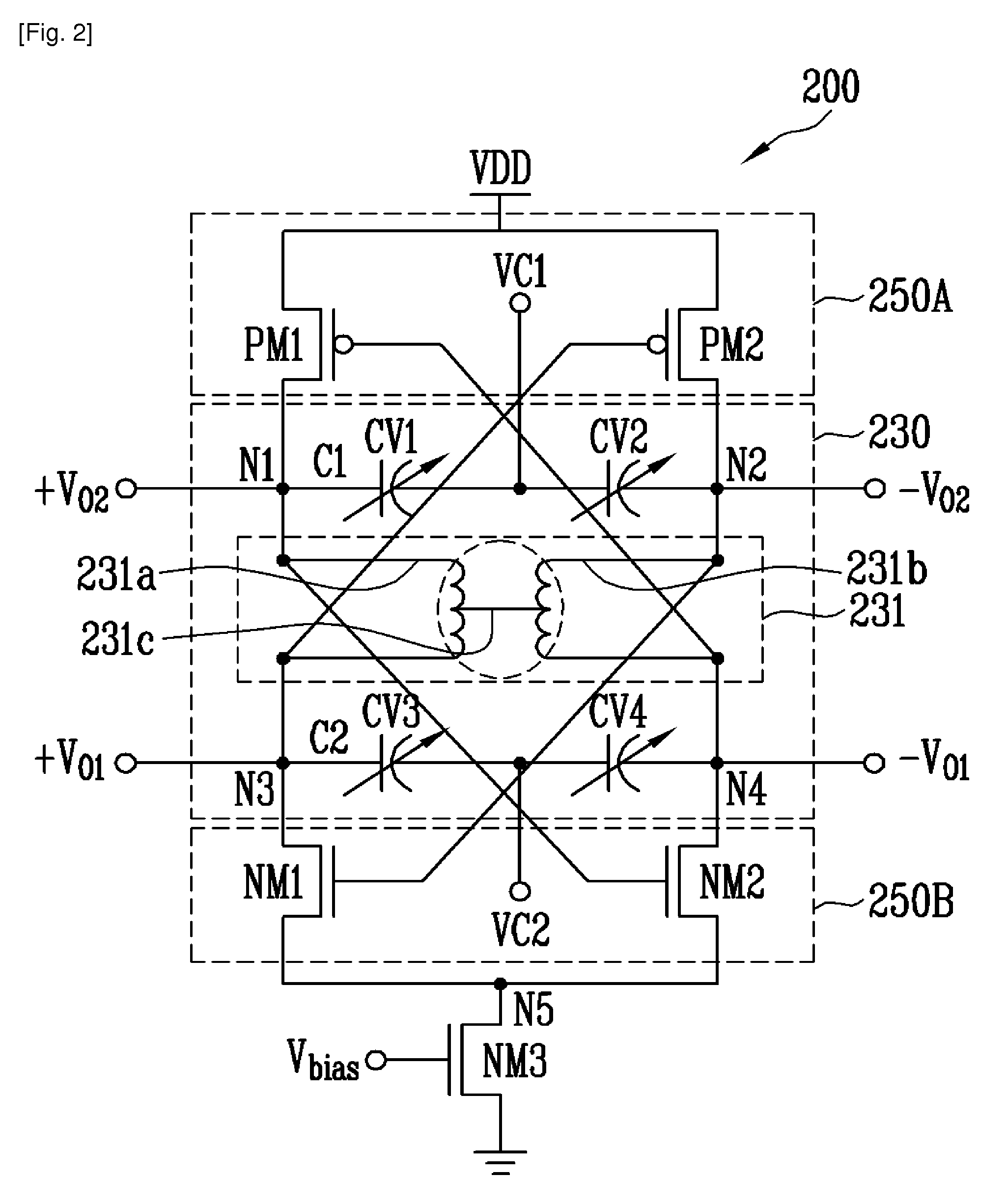 Differential VCO and quadrature VCO using center-tapped cross-coupling of transformer
