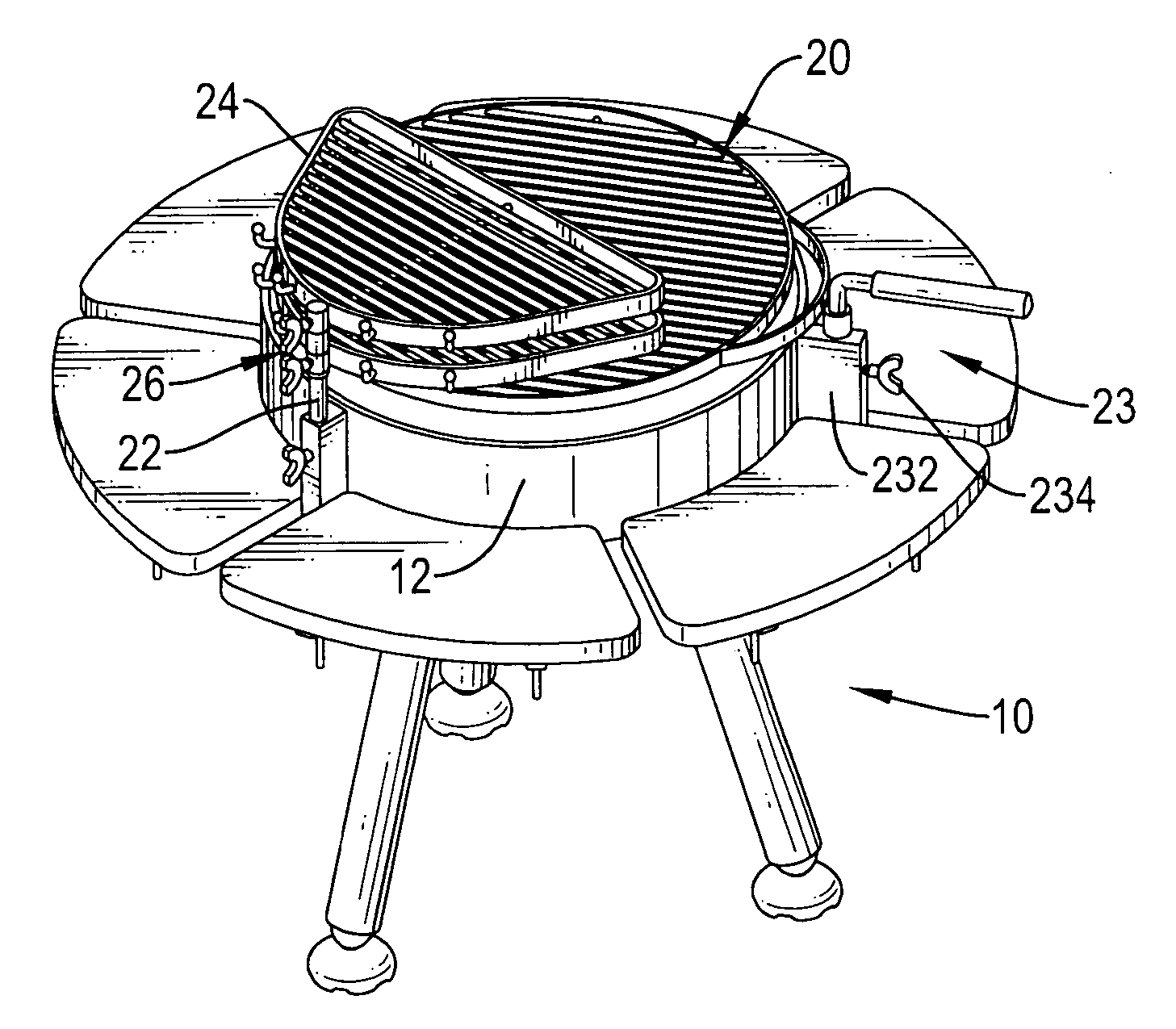 Barbecue cooker with an adjustable split grill assembly