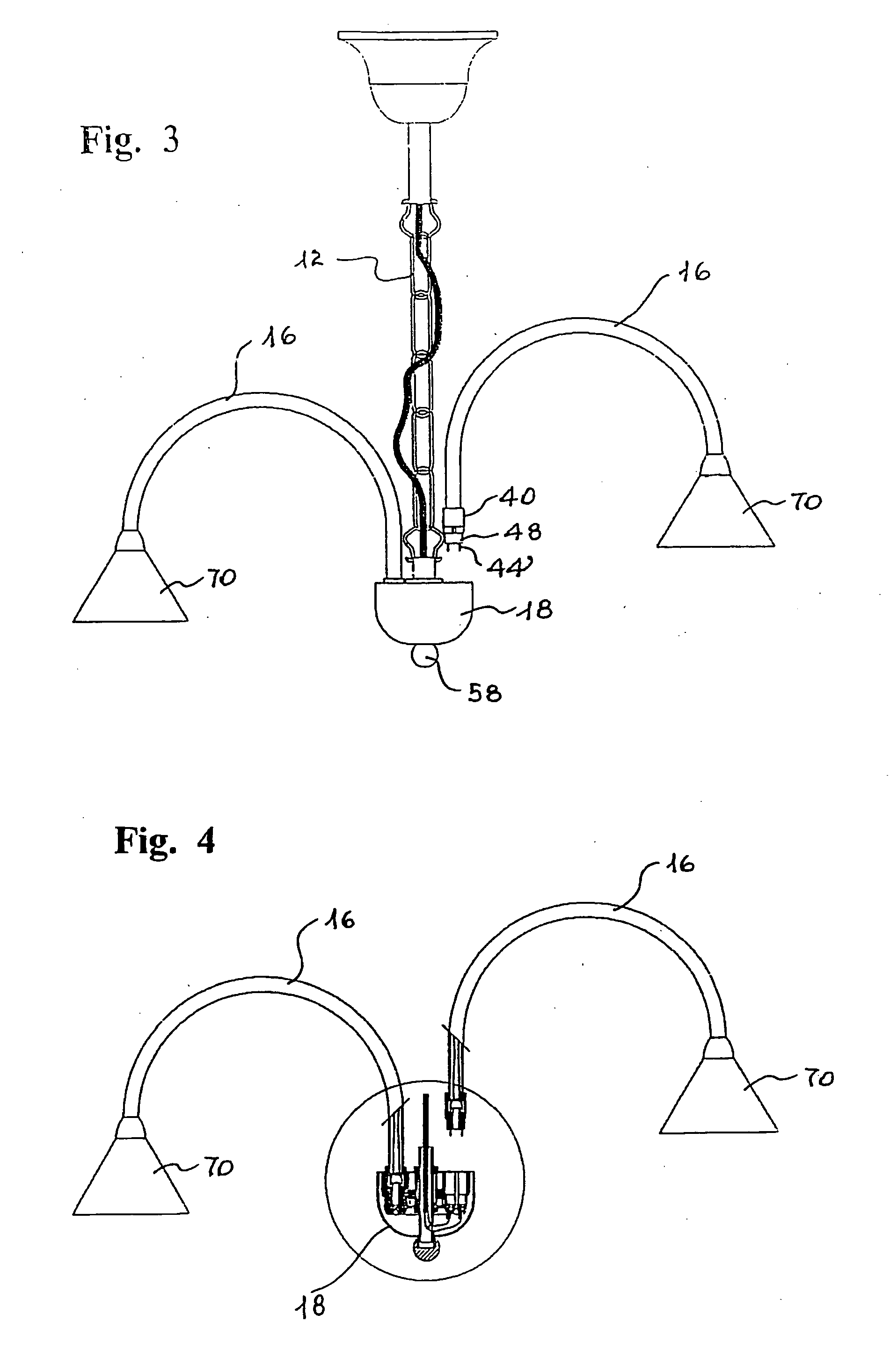 Modular lighting fixture with improved device for connecting the arms to the respective support