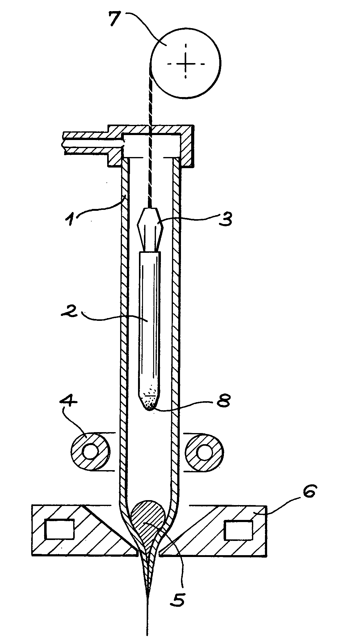 Method and device for continuous production of glass-sheathed metal wires