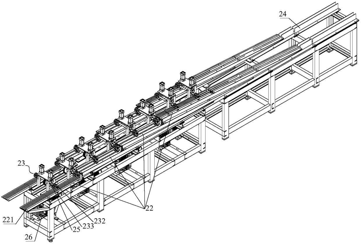 Composite wood beam and production line thereof
