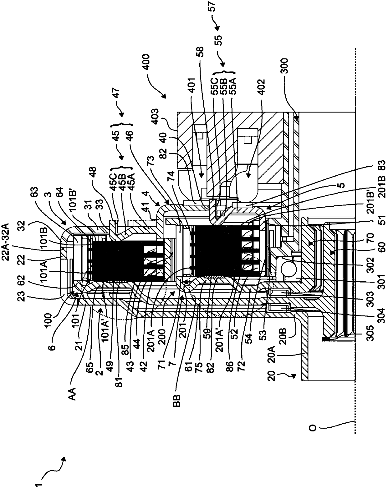 Clutch mechanism with plastic washers disposed between disc packs and reactors