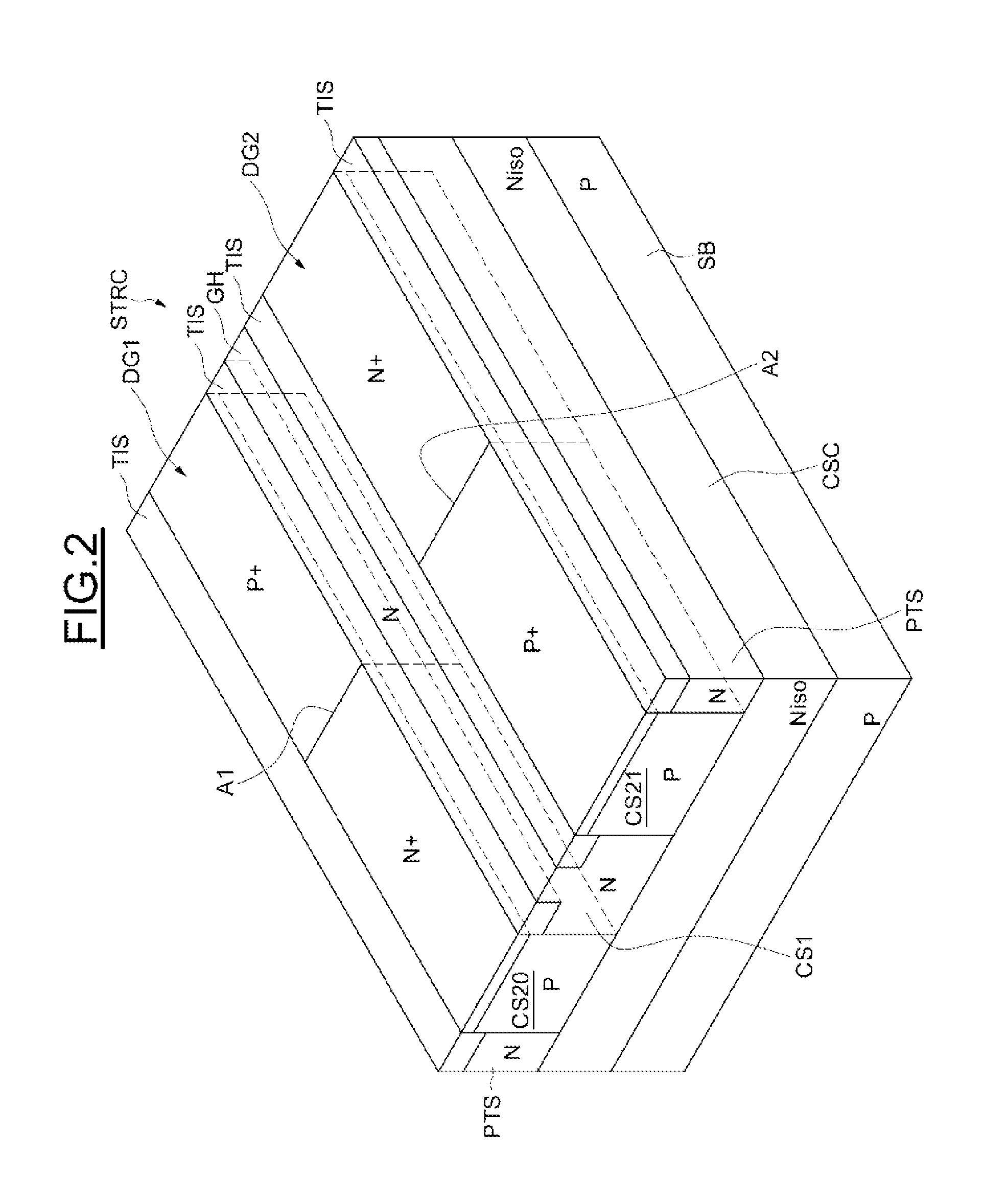 Electronic device for protection against electrostatic discharges, with a concentric structure