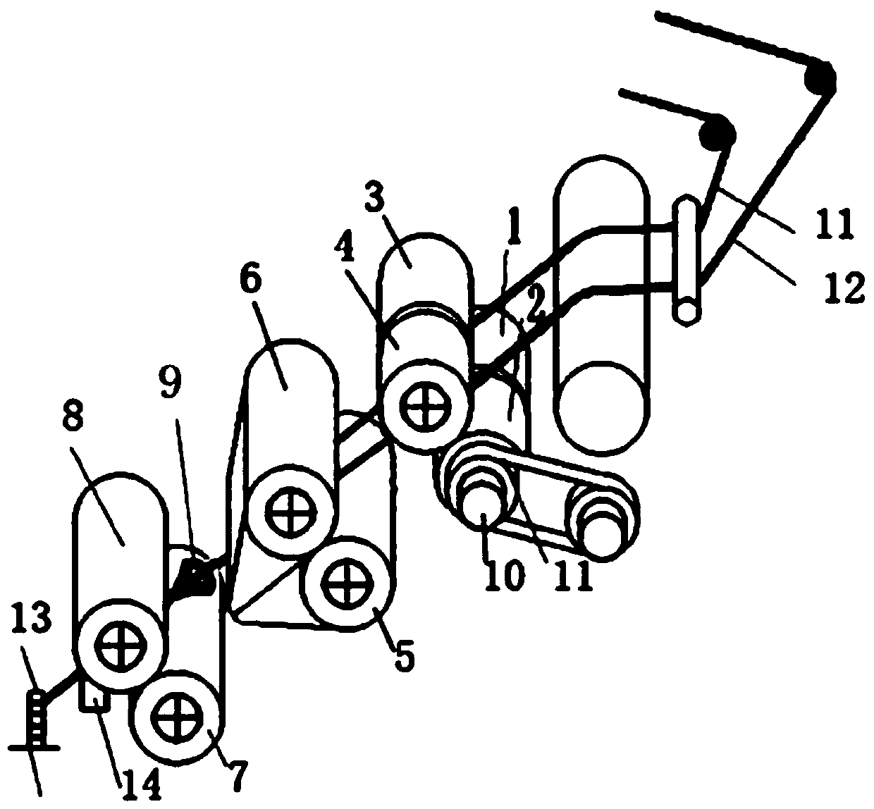 Method and device for spinning colorful slub yarn with two-component heterosynchronous two-stage drafting