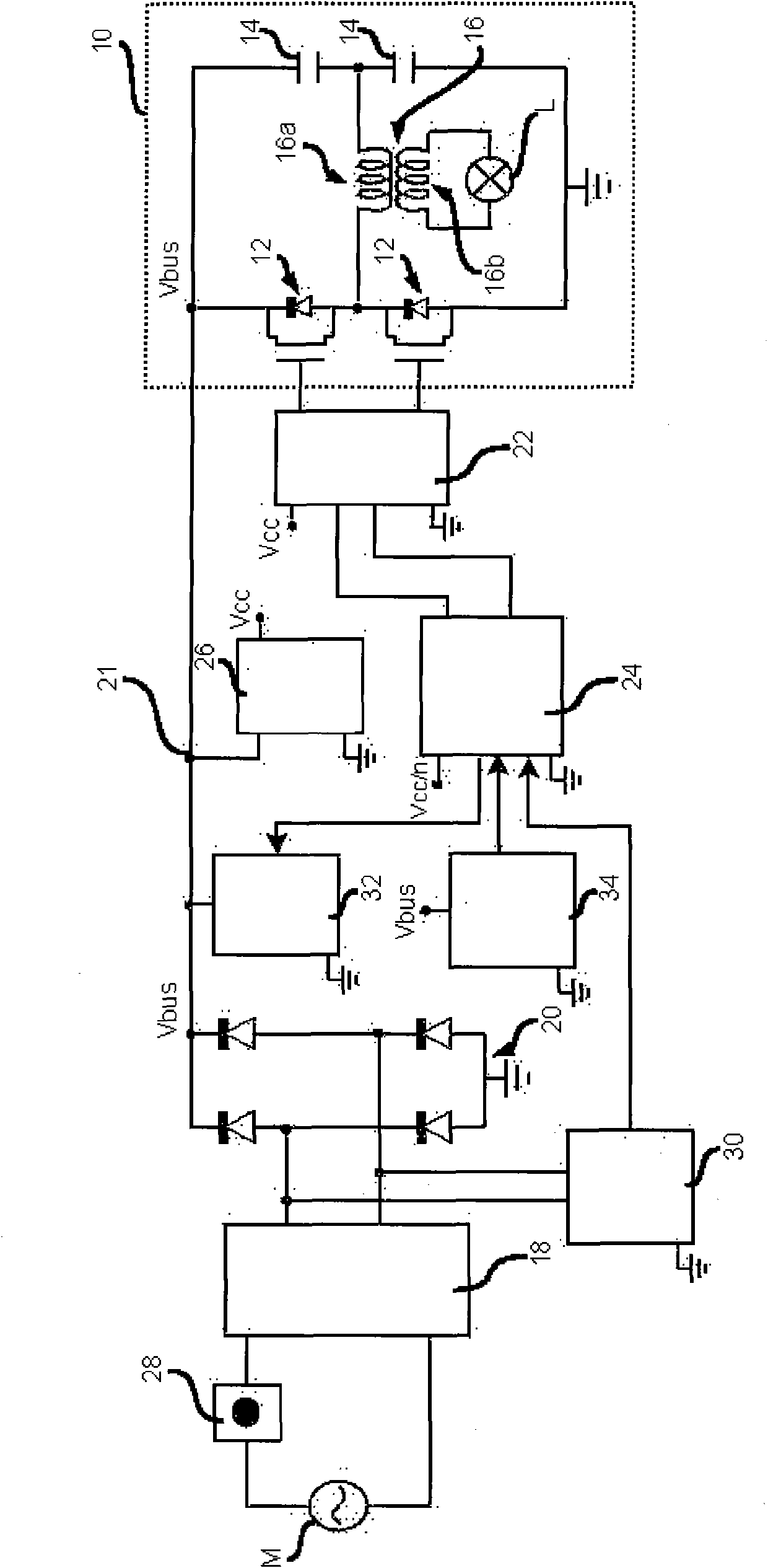 Power supply device for light sources, such as halogen lamps, and related method