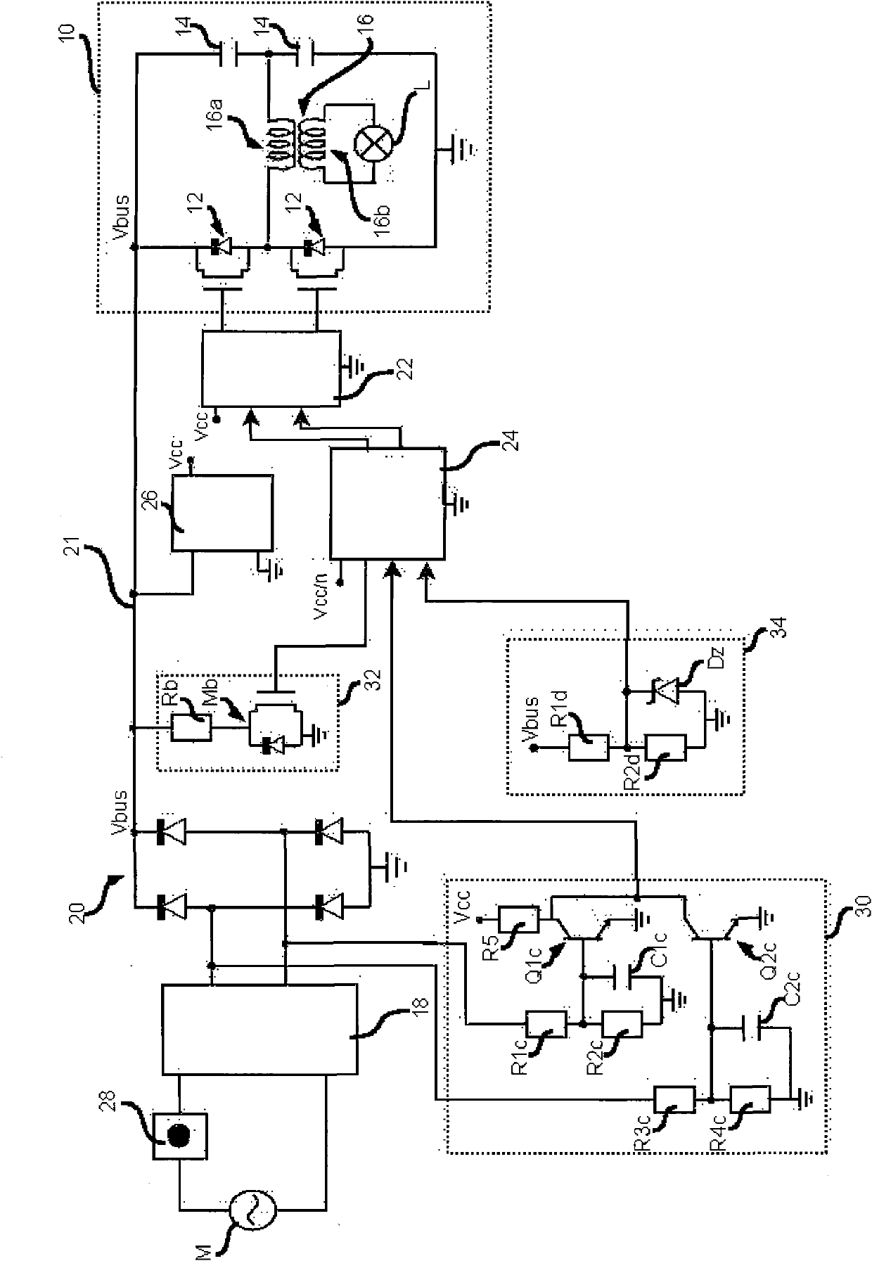 Power supply device for light sources, such as halogen lamps, and related method