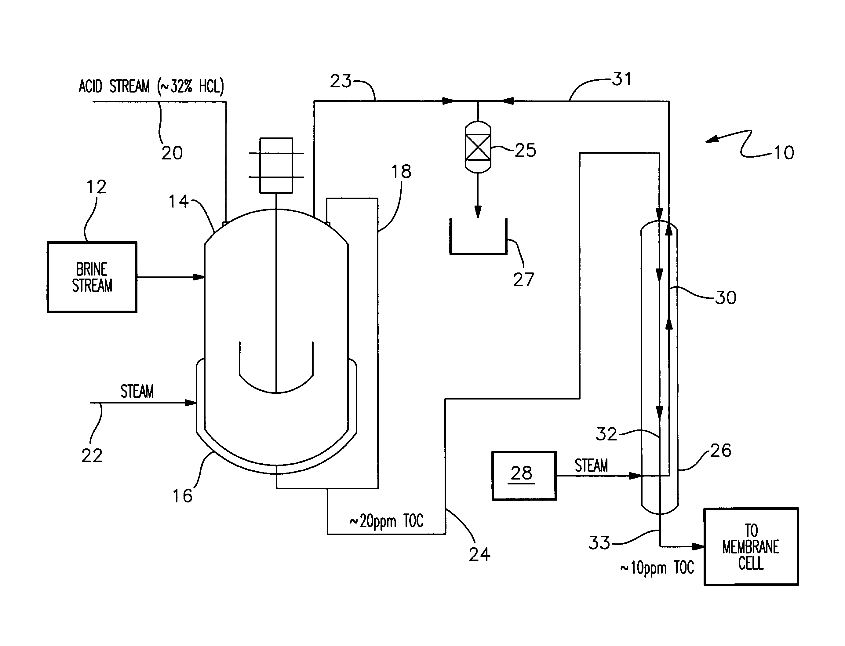 System and process for removing total organic carbons from a brine waste stream