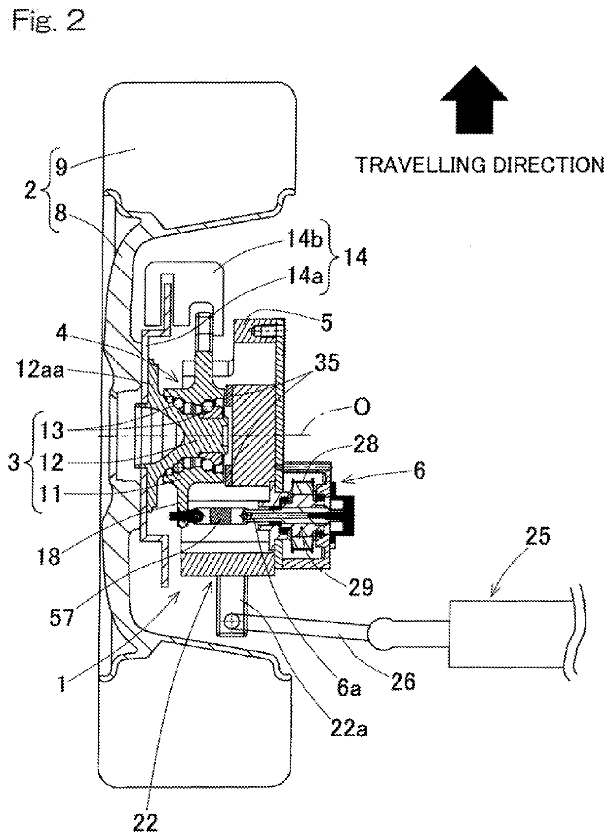 Supplemental turning function-equipped hub unit and vehicle