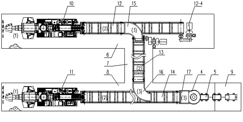 Double-roadway combining speedy drivage waste rock exhaust system and method