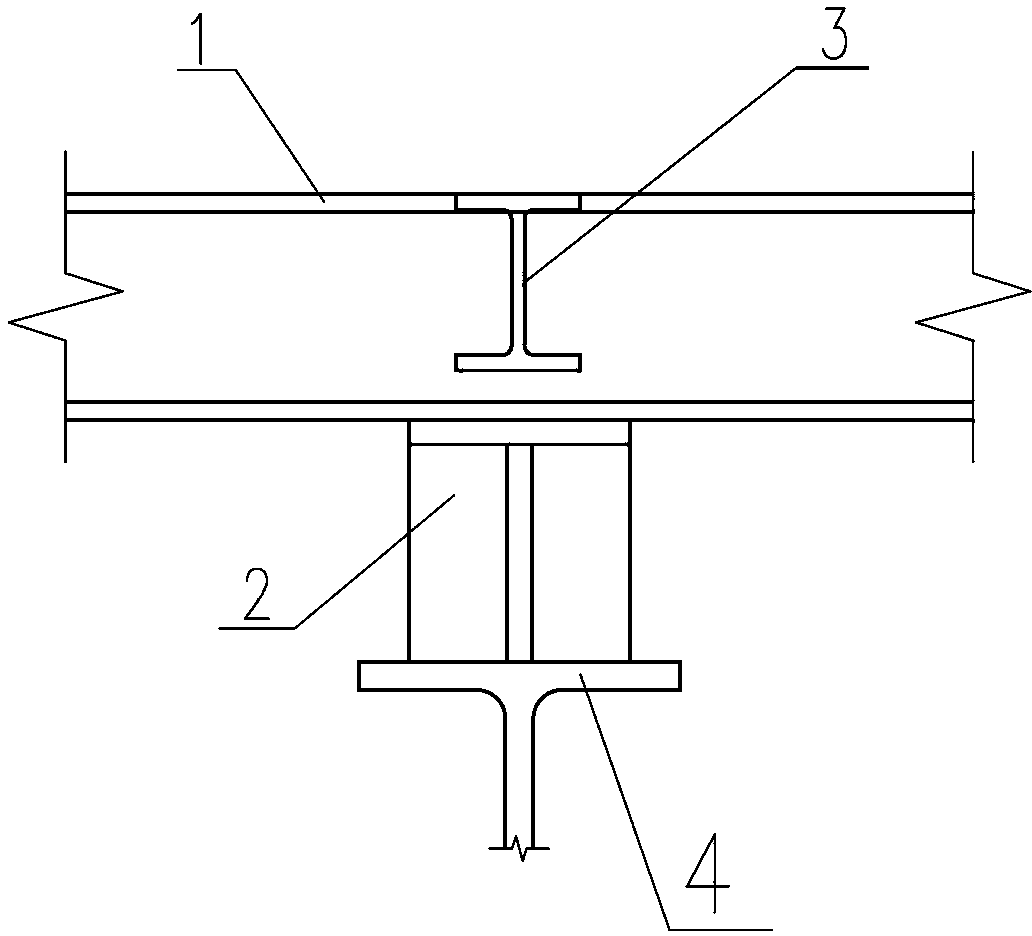 Connection node between the lower steel beam of the roof natural ventilator and the roof steel beam or steel roof truss