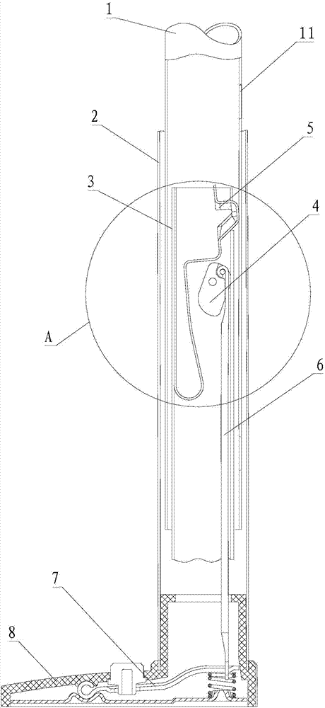 Lifting locking standing column of forward-assembling folding tent and folding tent with the same