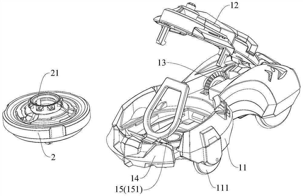 Toy combination capable of launching rotating body