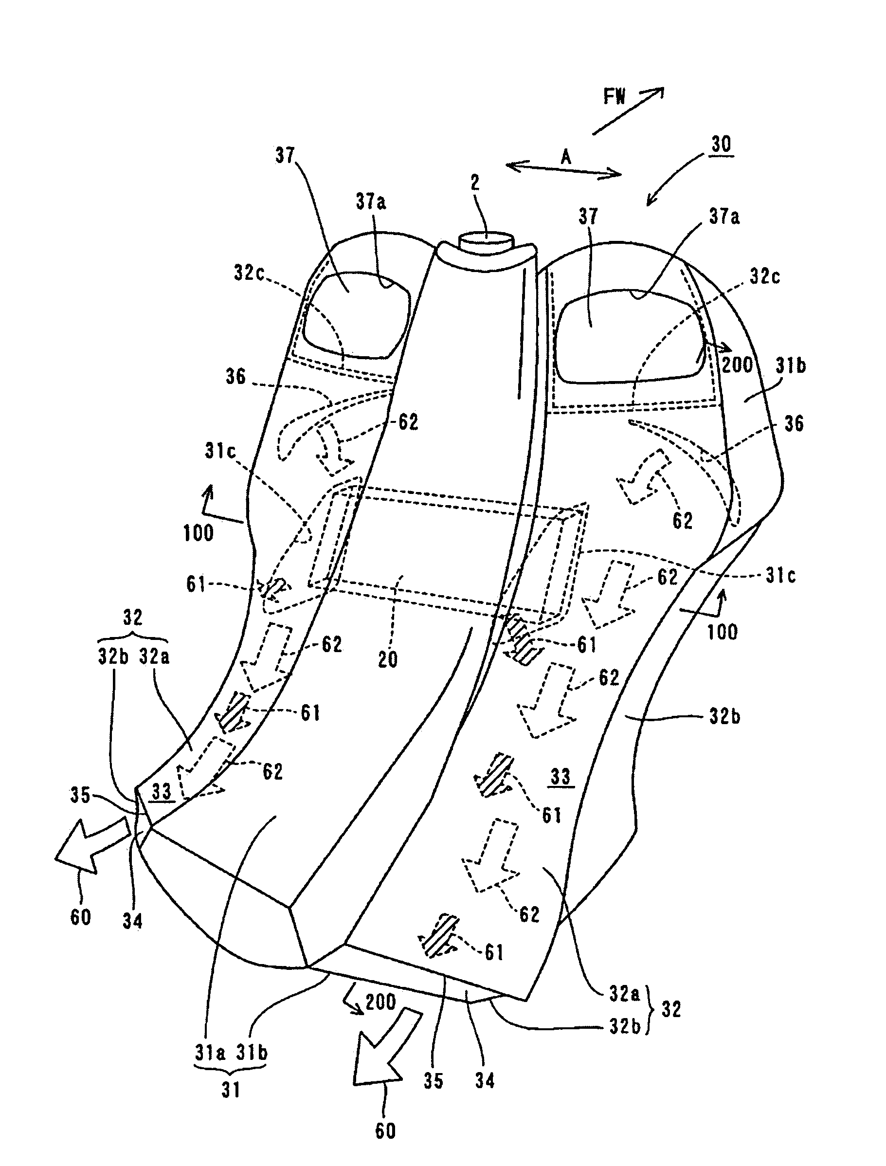 Air guide structure in motor vehicle leg shield