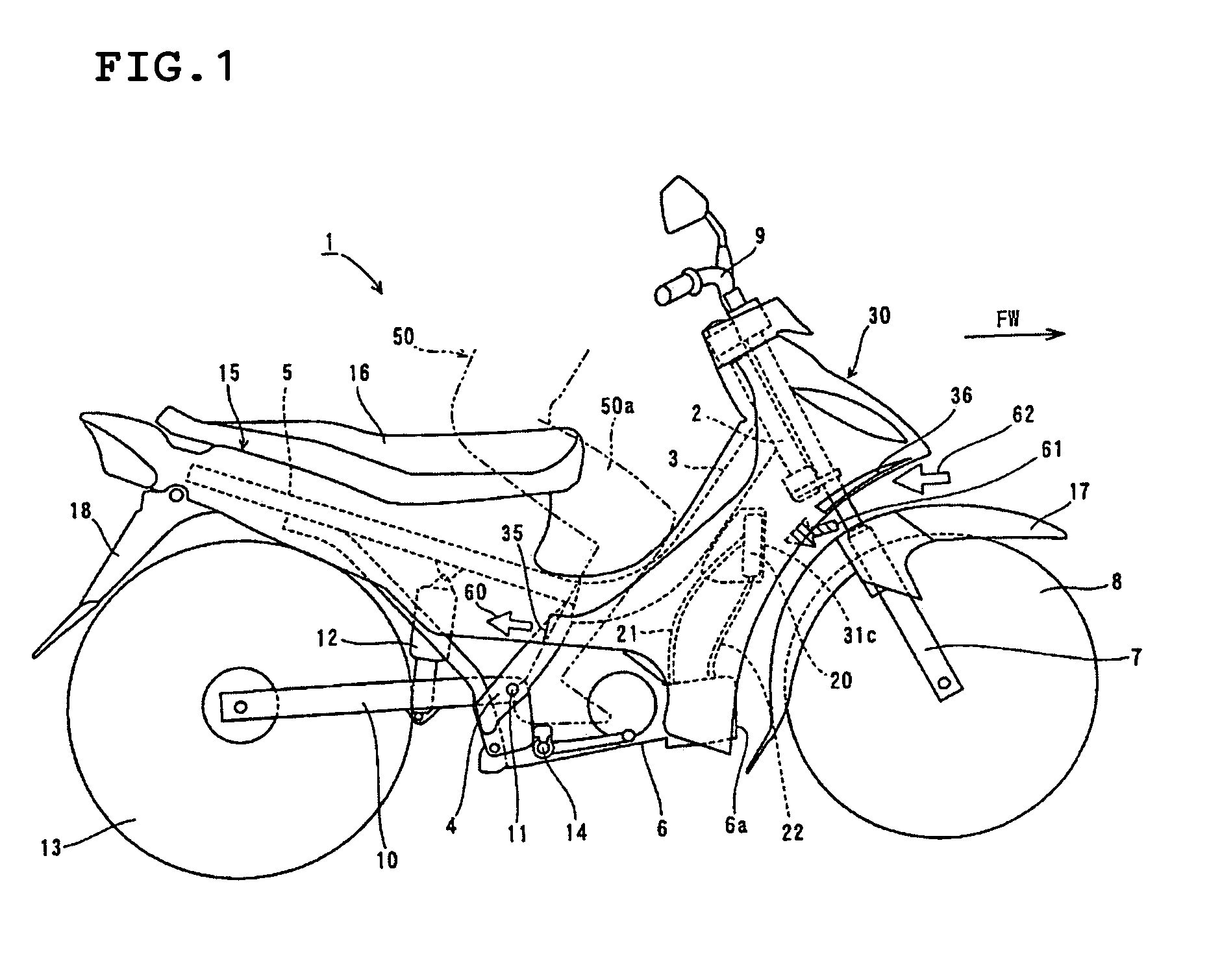 Air guide structure in motor vehicle leg shield