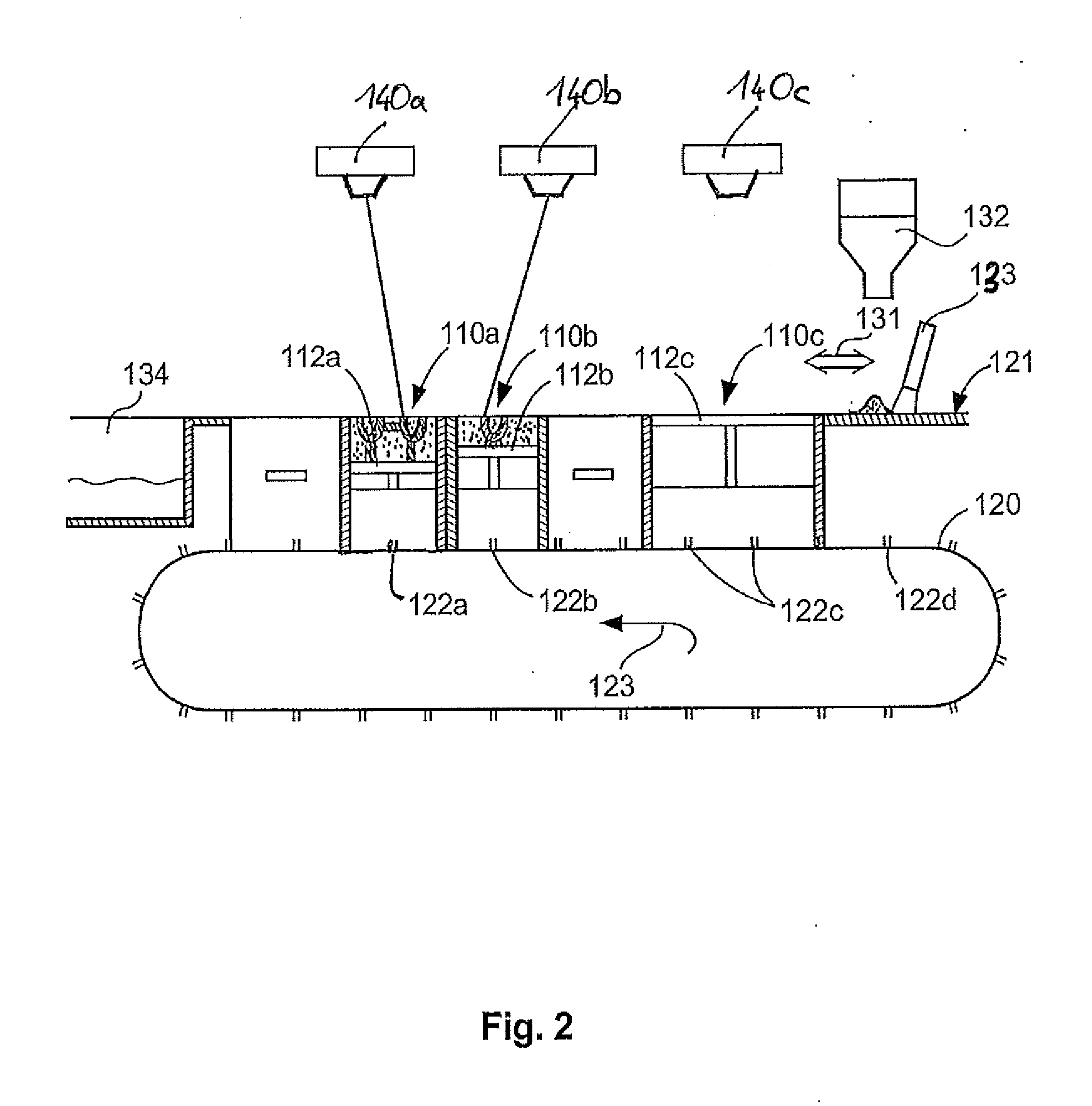 Device for the generative manufacturing of three-dimensional components