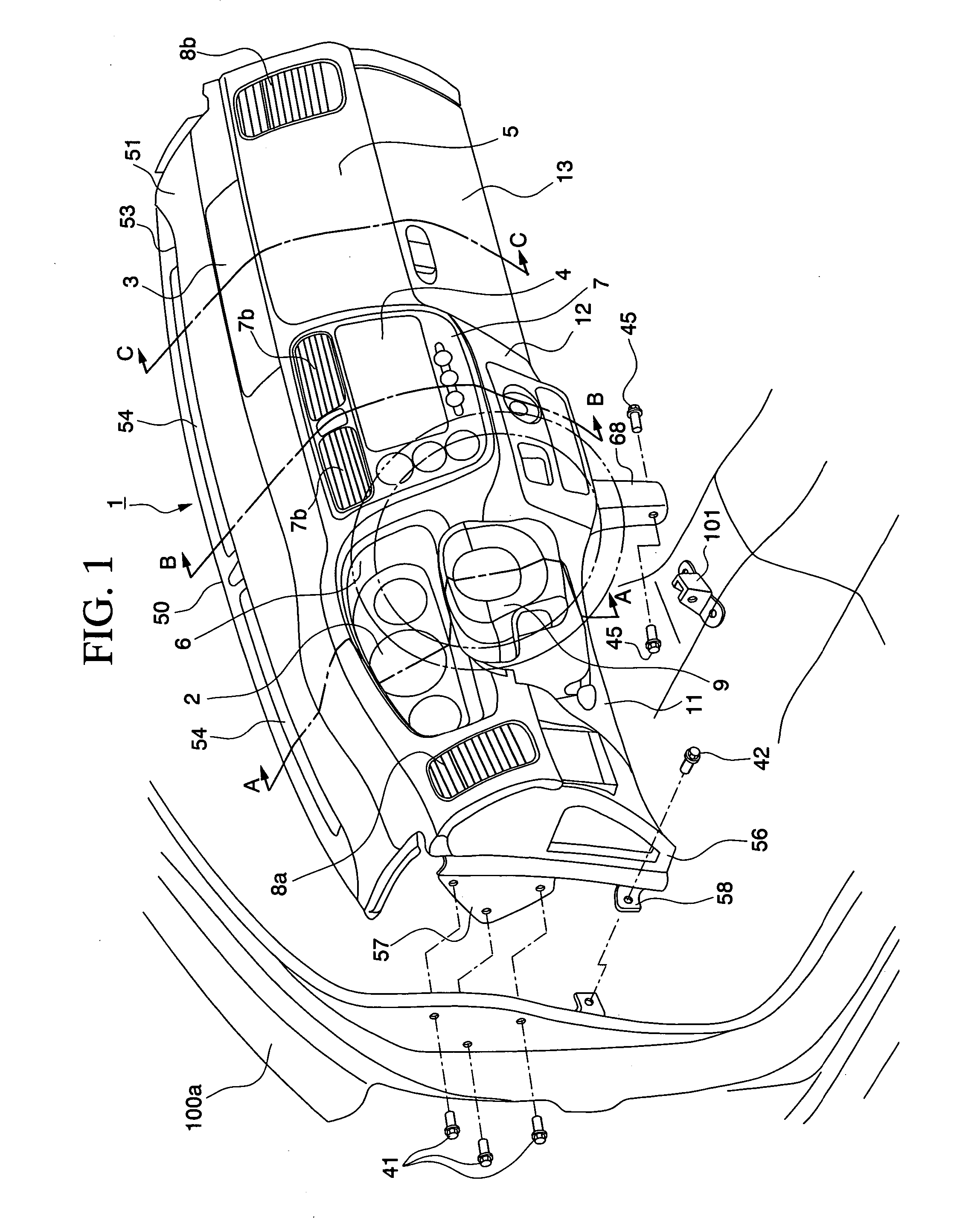Instrument panel construction for a vehicle