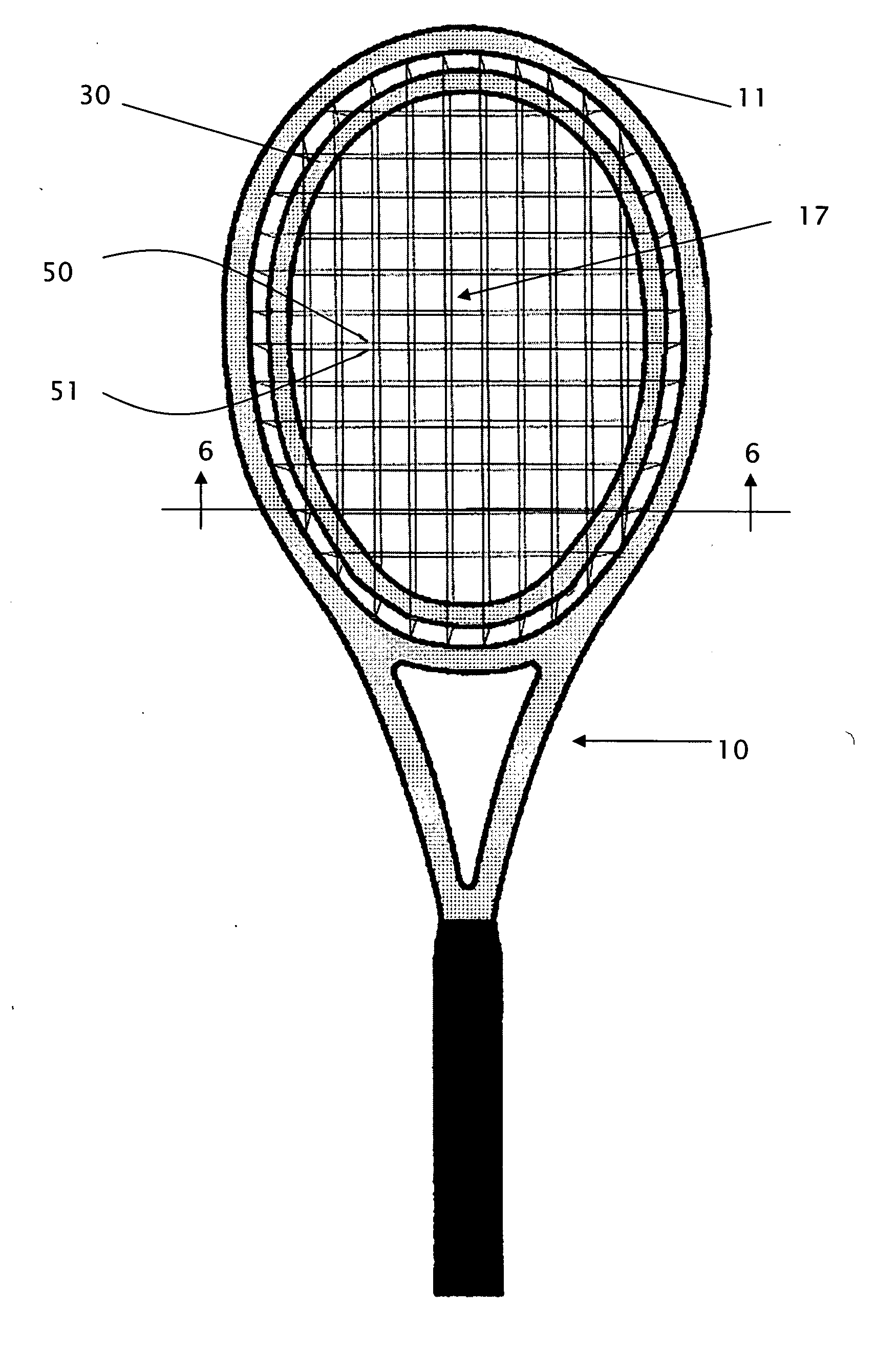Dual-stringing conversion and playing surface separation ring for sports racquet