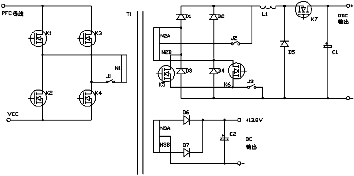 DC/DC converter for high-speed electric vehicle and consolidation circuit for vehicle-mounted charging machine