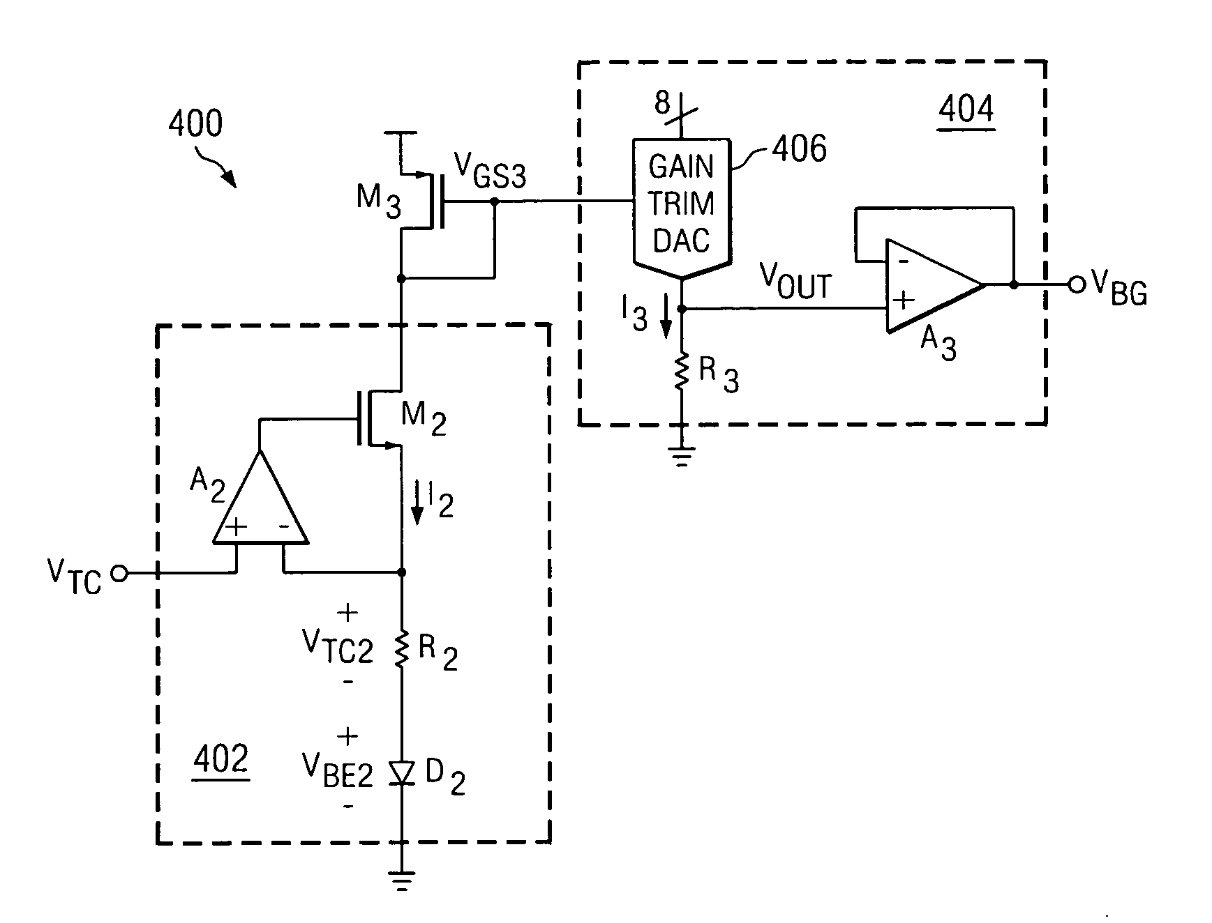 High precision, curvature compensated bandgap reference circuit with programmable gain